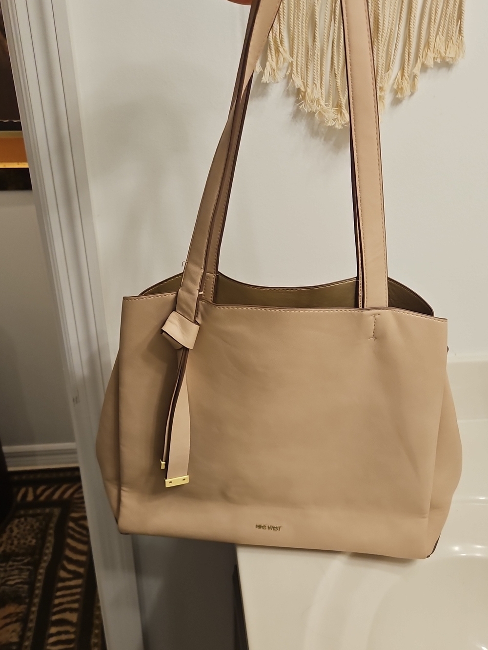 Nine West Beige Shoulder Tote with Dual Straps